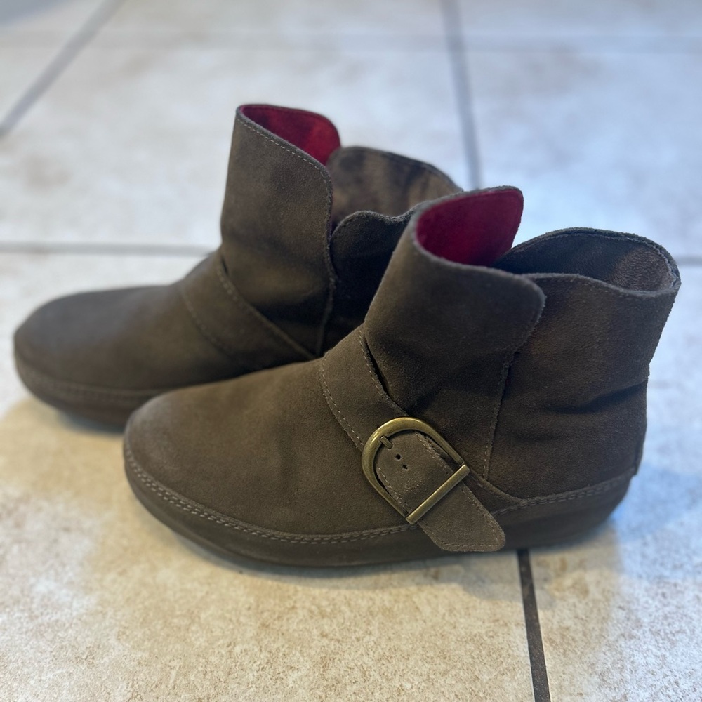 FitFlop Brown Suede Ankle Booties with Buckle